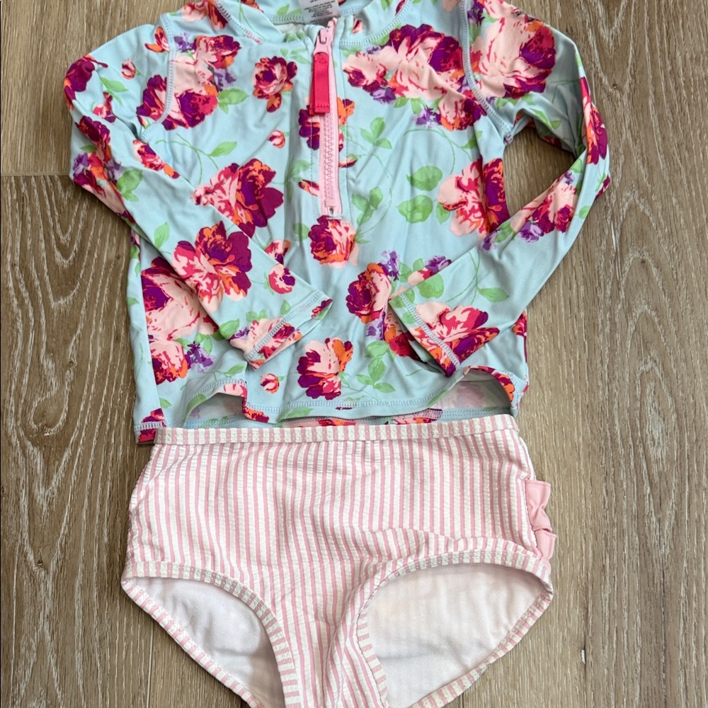Ruffle Butts Floral and Striped Kids Swim Rashguard